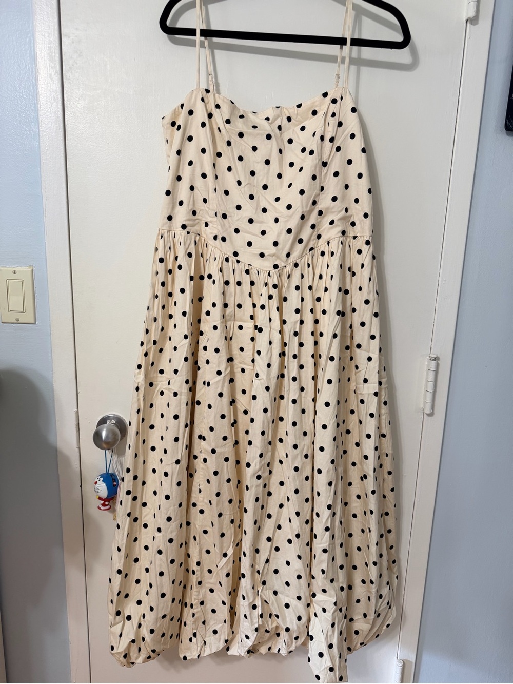 Abercrombie & Fitch Cream Polka Dot Dipped-Waist Bubble Hem Midi Dress